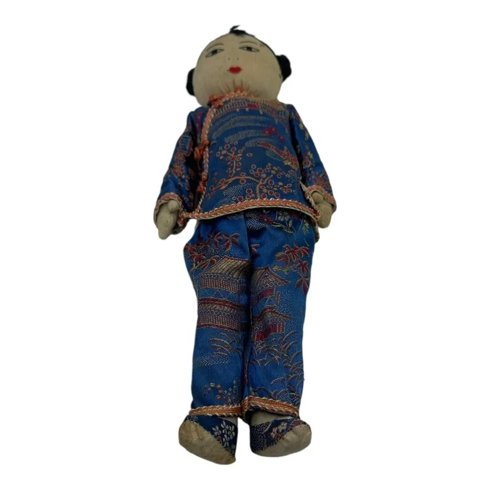 Vintage Ada Lum Chinese Hand Embroidered Stitched Blue Cloth Doll APP. 11
